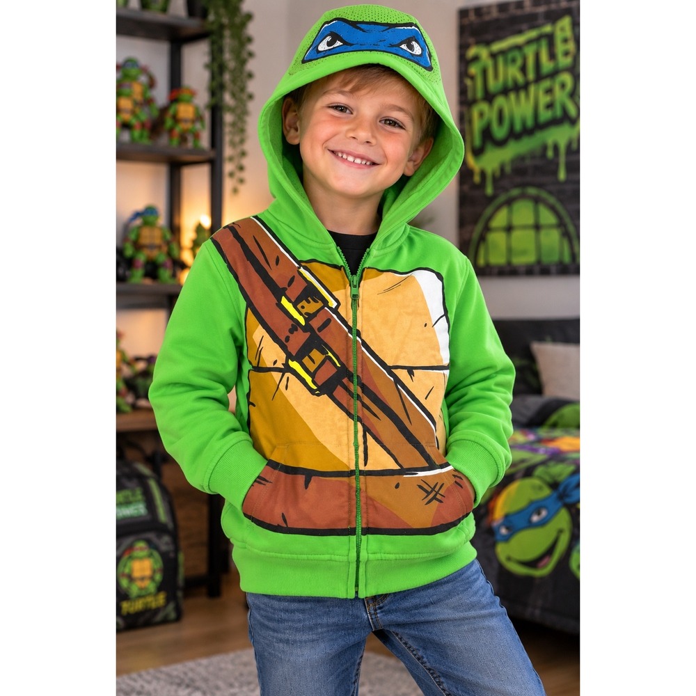 Nickelodeon TMNT Leonardo Kids Green Zip Up Mask Hoodie Size 6 RN86947